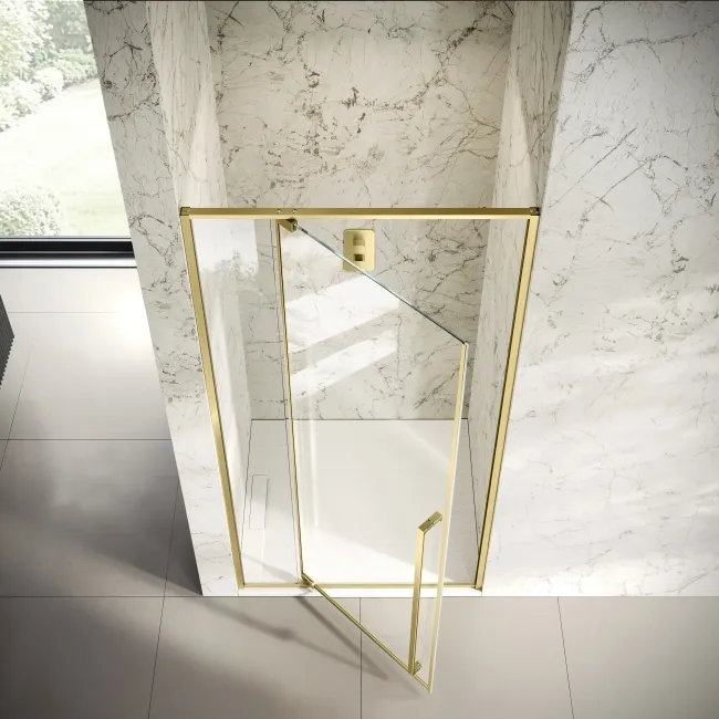 Cologne Brushed Brass Easy Clean 8mm Hinged Shower Door 1100mm