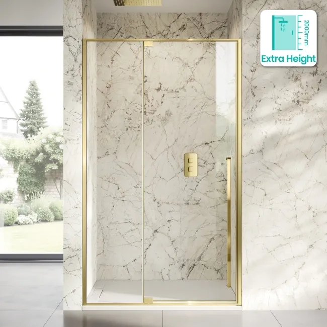 Cologne Brushed Brass Easy Clean 8mm Hinged Shower Door 1200mm