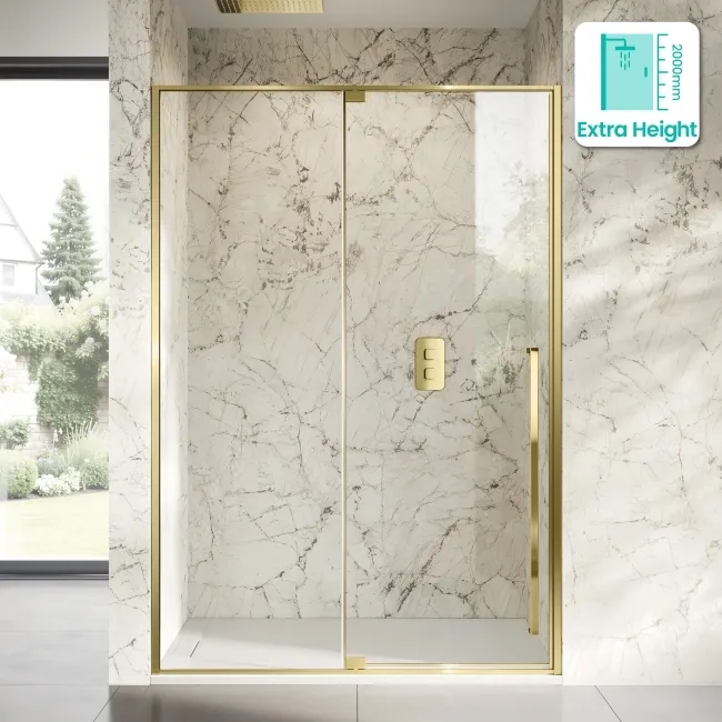 Cologne Brushed Brass Easy Clean 8mm Hinged Shower Door 1400mm
