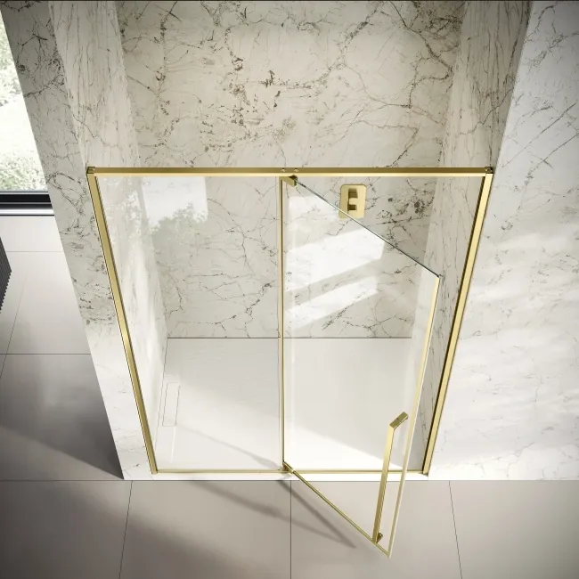 Cologne Brushed Brass Easy Clean 8mm Hinged Shower Door 1400mm