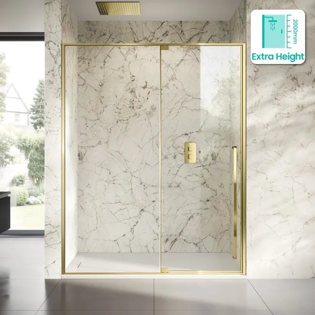 Cologne Brushed Brass Easy Clean 8mm Hinged Shower Door 1600mm