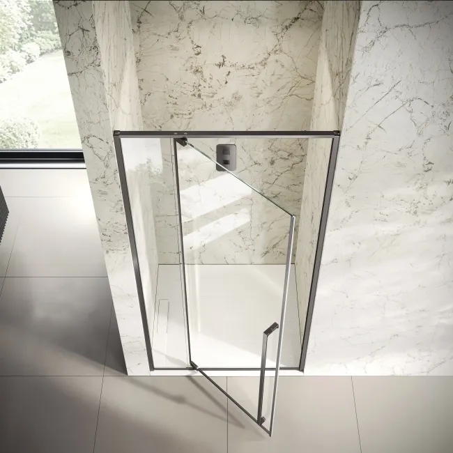 Cologne Brushed Gunmetal Easy Clean 8mm Hinged Shower Door 1000mm
