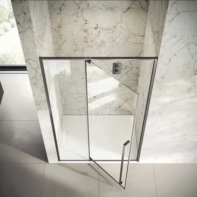 Cologne Brushed Gunmetal Easy Clean 8mm Hinged Shower Door 1200mm