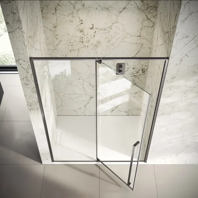 Cologne Brushed Gunmetal Easy Clean 8mm Hinged Shower Door 1400mm