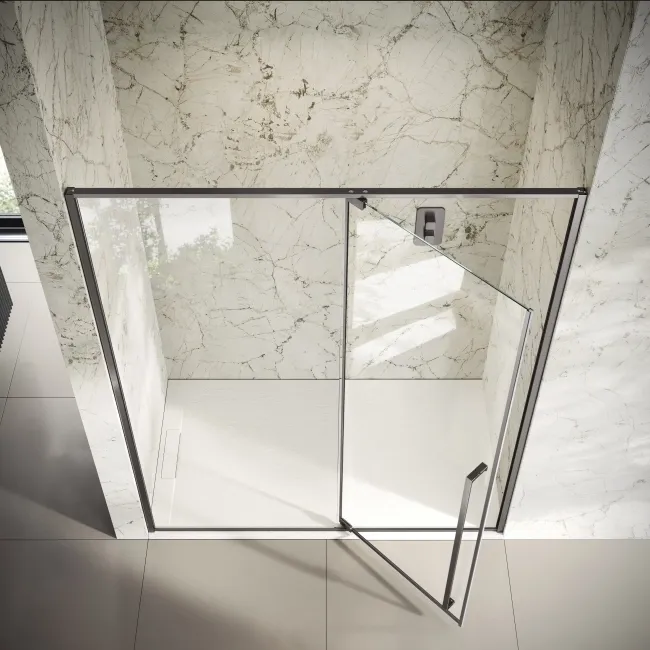Cologne Brushed Gunmetal Easy Clean 8mm Hinged Shower Door 1500mm