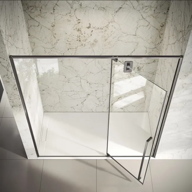 Cologne Brushed Gunmetal Easy Clean 8mm Hinged Shower Door 1800mm