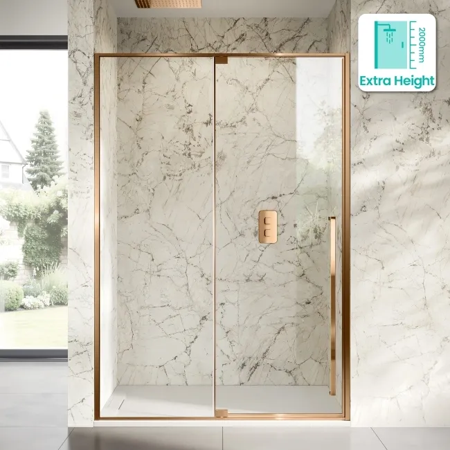 Cologne Brushed Copper Easy Clean 8mm Hinged Shower Door 1400mm