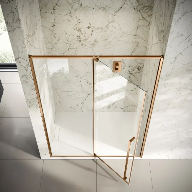 Cologne Brushed Copper Easy Clean 8mm Hinged Shower Door 1400mm