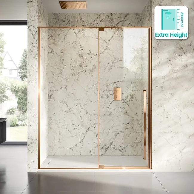 Cologne Brushed Copper Easy Clean 8mm Hinged Shower Door 1600mm