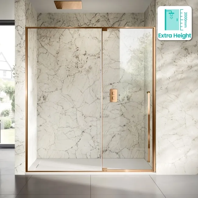 Cologne Brushed Copper Easy Clean 8mm Hinged Shower Door 1700mm