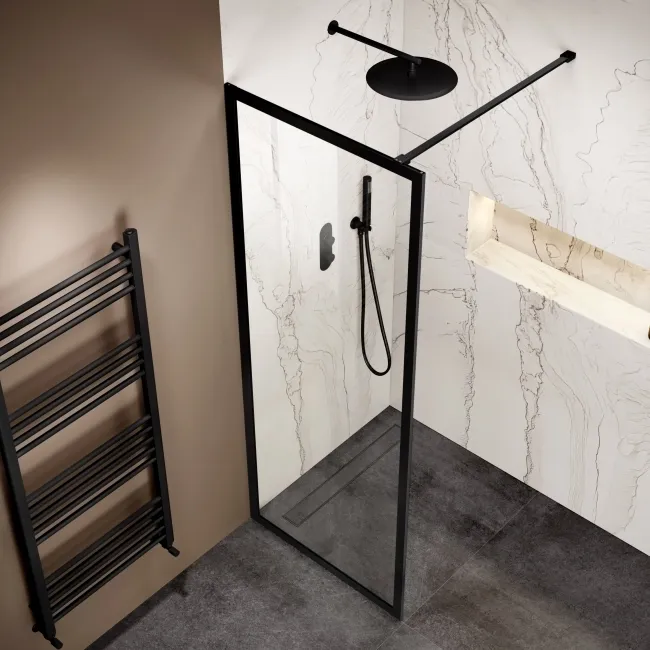 Antwerp Matt Black Framed Easy Clean 8mm Wet Room Shower Glass Panel 800mm