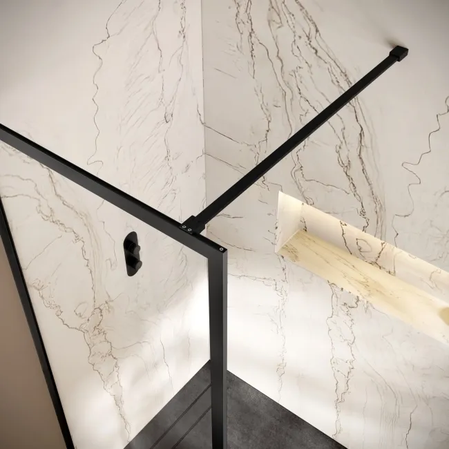 Antwerp Matt Black Framed Easy Clean 8mm Wet Room Shower Glass Panel 800mm