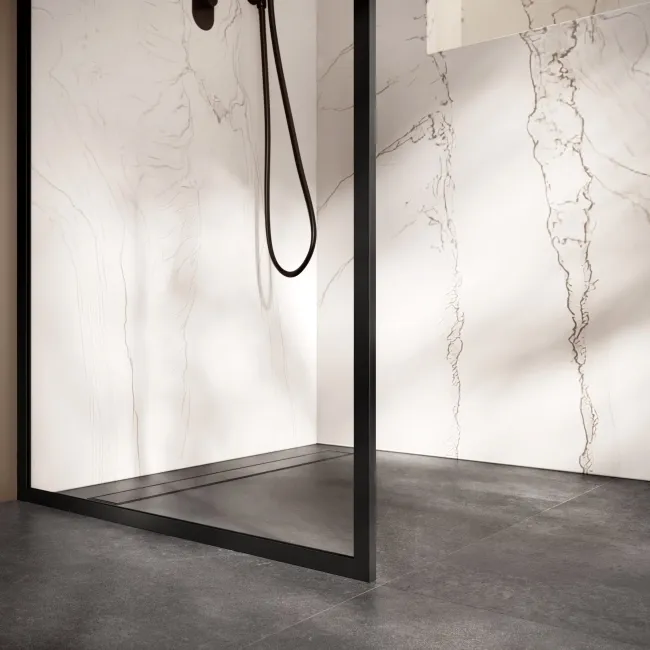 Antwerp Matt Black Framed Easy Clean 8mm Wet Room Shower Glass Panel 800mm
