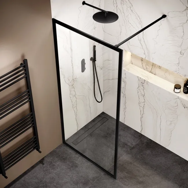 Antwerp Matt Black Framed Easy Clean 8mm Wet Room Shower Glass Panel 1000mm