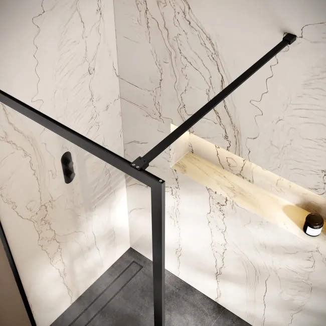 Antwerp Matt Black Framed Easy Clean 8mm Wet Room Shower Glass Panel 1000mm