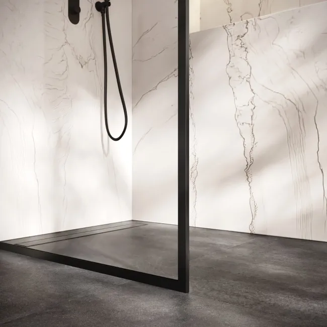 Antwerp Matt Black Framed Easy Clean 8mm Wet Room Shower Glass Panel 1000mm