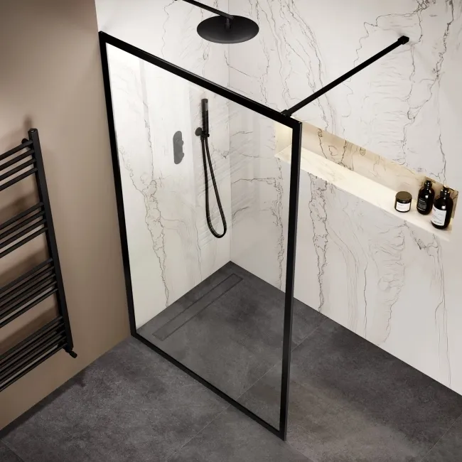 Antwerp Matt Black Framed Easy Clean 8mm Wet Room Shower Glass Panel 1200mm