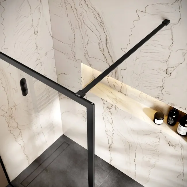 Antwerp Matt Black Framed Easy Clean 8mm Wet Room Shower Glass Panel 1200mm