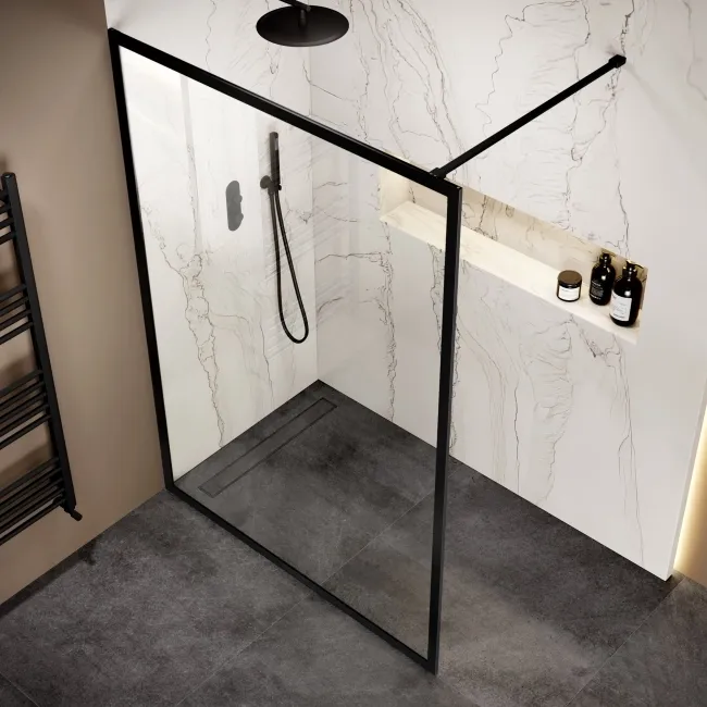 Antwerp Matt Black Framed Easy Clean 8mm Wet Room Shower Glass Panel 1400mm