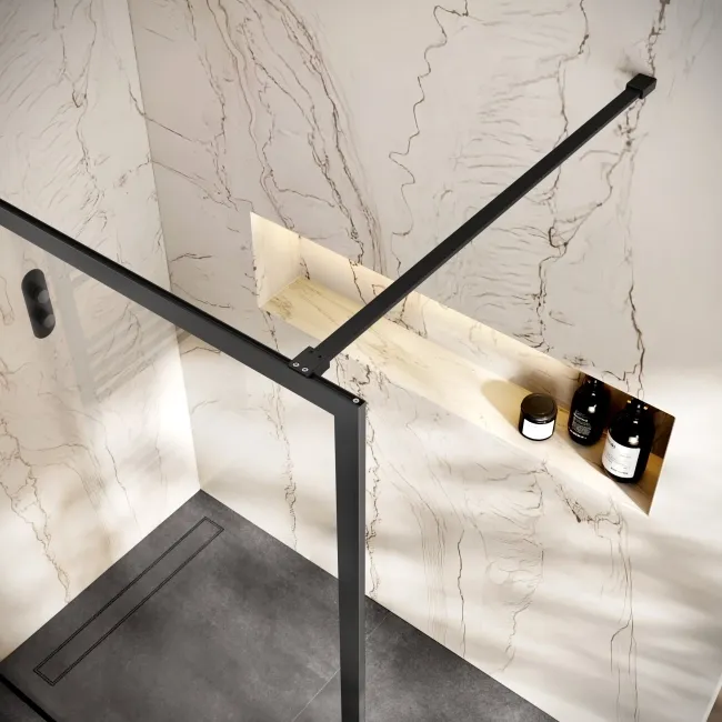 Antwerp Matt Black Framed Easy Clean 8mm Wet Room Shower Glass Panel 1400mm