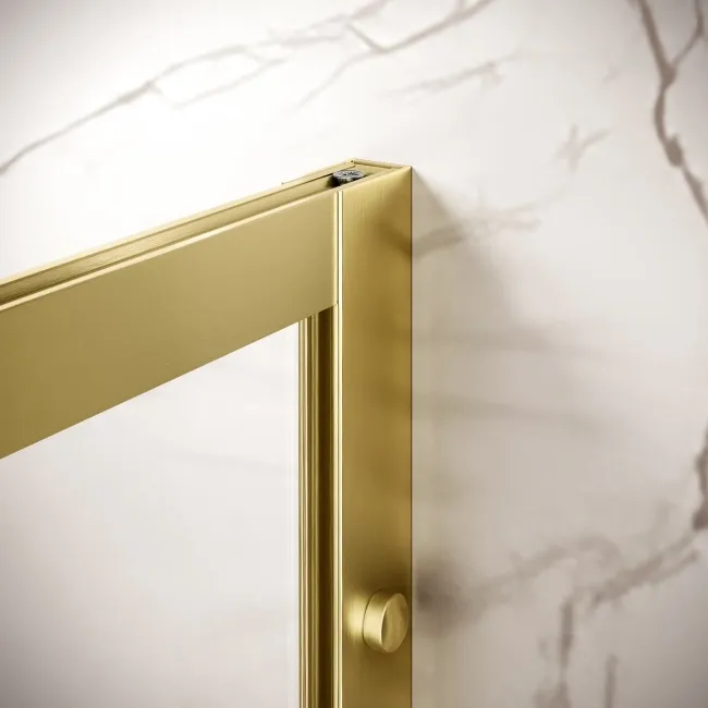 Antwerp Brushed Brass Framed Easy Clean 8mm Wet Room Shower Glass Panel 900mm
