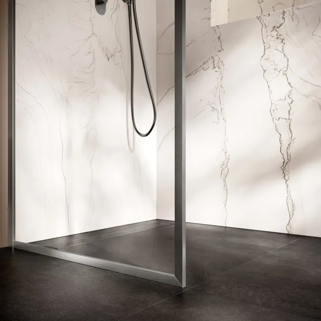 Antwerp Brushed Gunmetal Framed Easy Clean 8mm Wet Room Shower Glass Panel 700mm