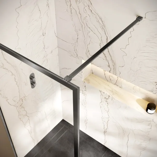 Antwerp Brushed Gunmetal Framed Easy Clean 8mm Wet Room Shower Glass Panel 1000mm