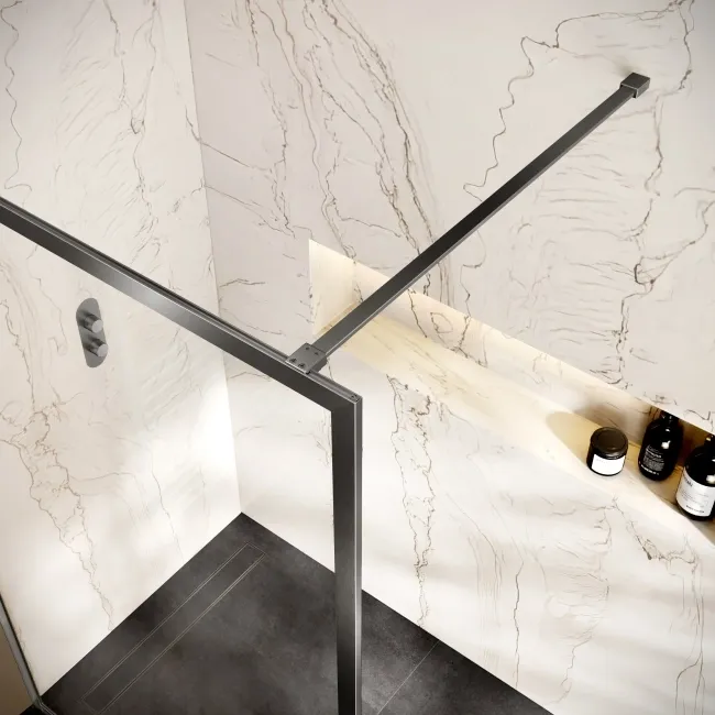 Antwerp Brushed Gunmetal Framed Easy Clean 8mm Wet Room Shower Glass Panel 1100mm