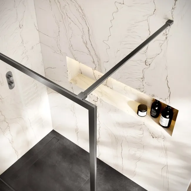 Antwerp Brushed Gunmetal Framed Easy Clean 8mm Wet Room Shower Glass Panel 1400mm