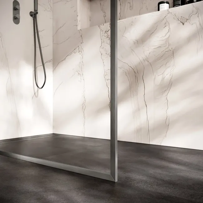 Antwerp Brushed Gunmetal Framed Easy Clean 8mm Wet Room Shower Glass Panel 1400mm