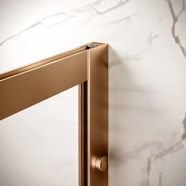 Antwerp Brushed Copper Framed Easy Clean 8mm Wet Room Shower Glass Panel 700mm