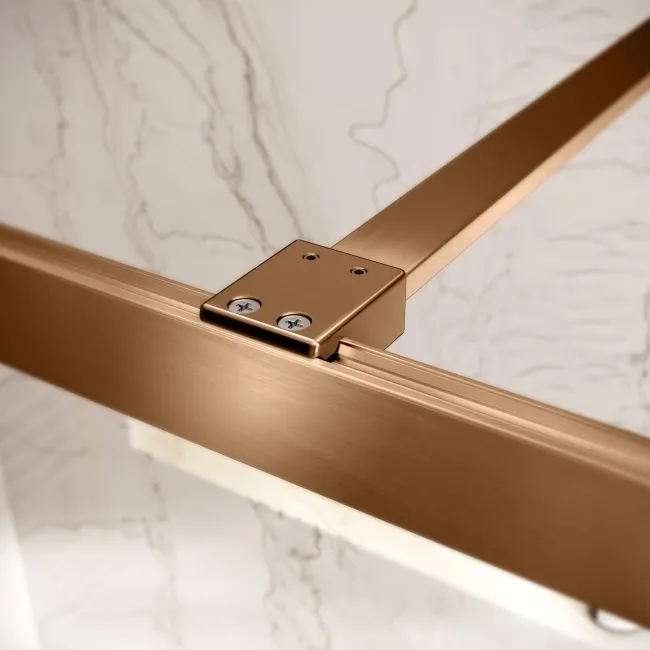 Antwerp Brushed Copper Framed Easy Clean 8mm Wet Room Shower Glass Panel 1100mm