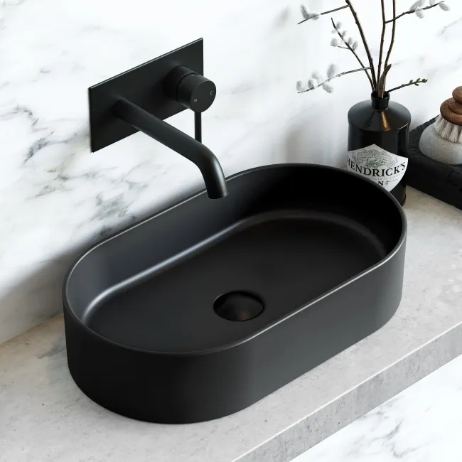 Dakota Matt Black Pill Counter Top Basin 525mm