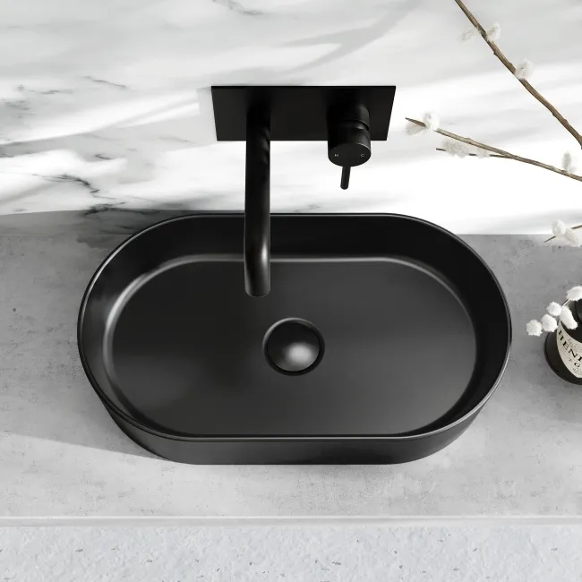 Dakota Matt Black Pill Counter Top Basin 525mm