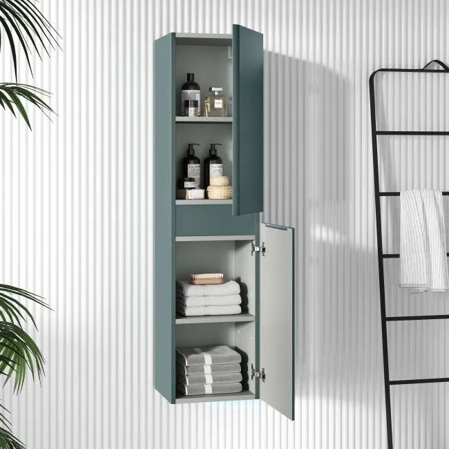 Midnight Green Wall Hung Tall Cabinet 1400x350mm
