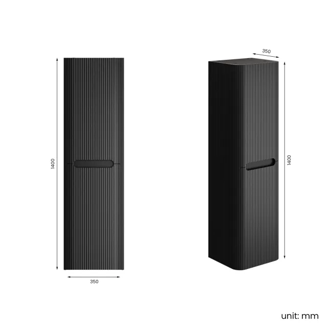 Sorrento Fluted Matt Black Wall Hung Tall Cabinet 1400x400mm