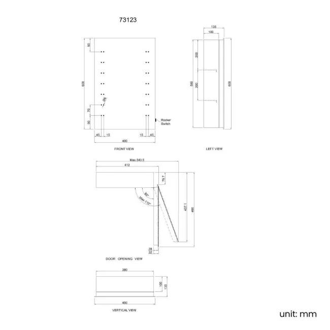 Madison Battery Powered Illuminated LED Cloakroom Mirror Cabinet 600x400mm