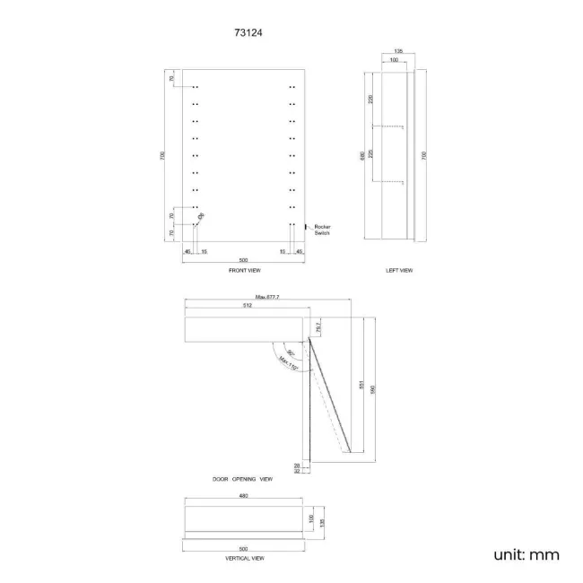 Madison Battery Powered Illuminated LED Mirror Cabinet 700x500mm