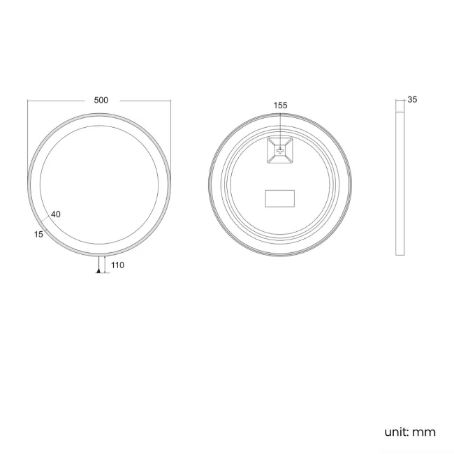 Mollie Battery Powered Black Framed Round Illuminated LED Mirror 500mm