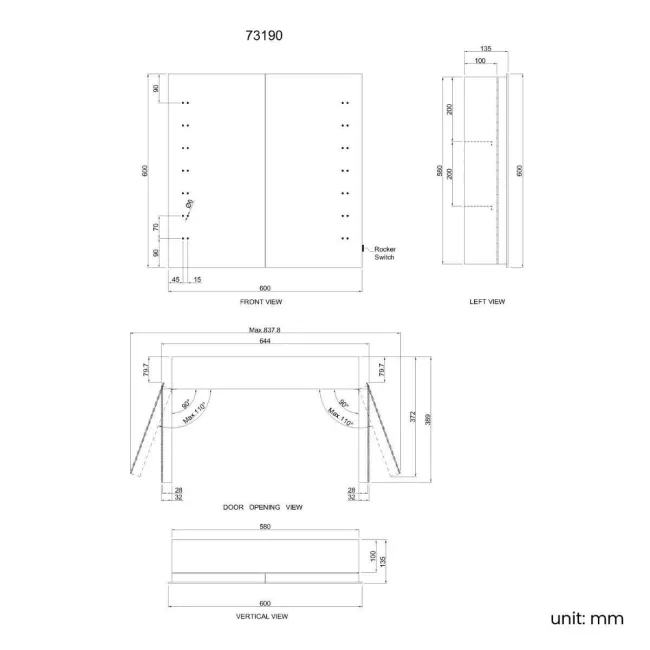 Madison Battery Powered Illuminated LED Mirror Cabinet 600x600mm