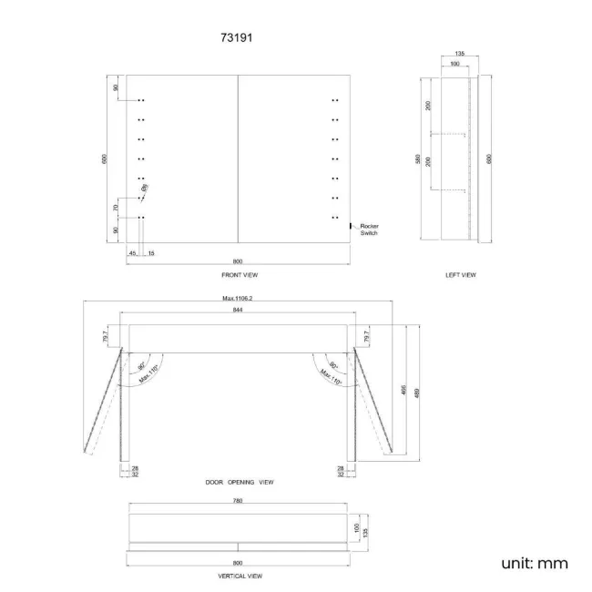 Madison Battery Powered Illuminated LED Mirror Cabinet 600x800mm