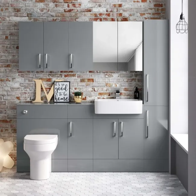 Stone Grey Mirror Cabinet 600mm