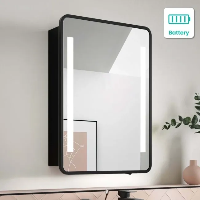Olivia Battery Powered Black Framed Illuminated LED Mirror Cabinet 710x500mm