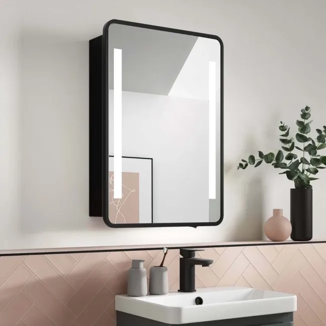 Olivia Battery Powered Black Framed Illuminated LED Mirror Cabinet 710x500mm