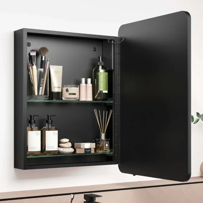 Olivia Battery Powered Black Framed Illuminated LED Mirror Cabinet 710x500mm