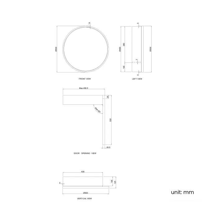 Mollie Black Framed Round Mirror Cabinet 500mm