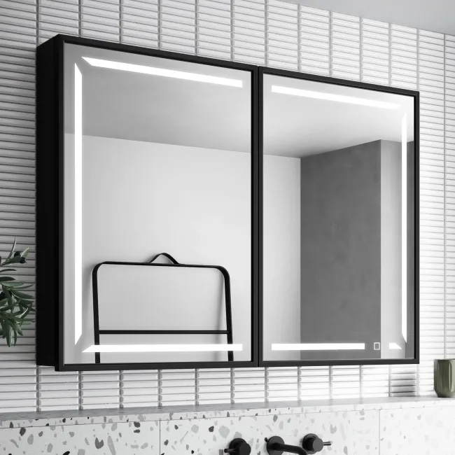 Mia Black Framed Illuminated LED Mirror Cabinet 710x1000mm