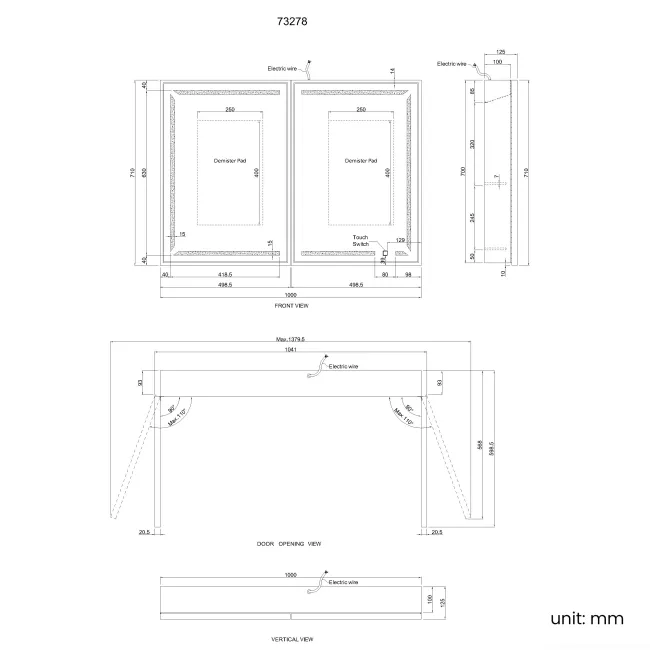 Mia Black Framed Illuminated LED Mirror Cabinet 710x1000mm