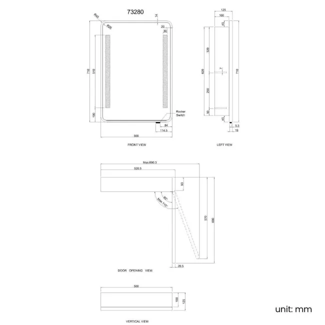 Olivia Battery Powered Matt Brass Illuminated LED Mirror Cabinet 710x500mm
