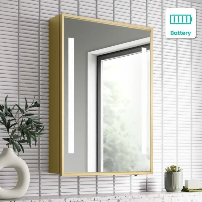 Mia Battery Powered Matt Brass Illuminated LED Mirror Cabinet 710x500mm